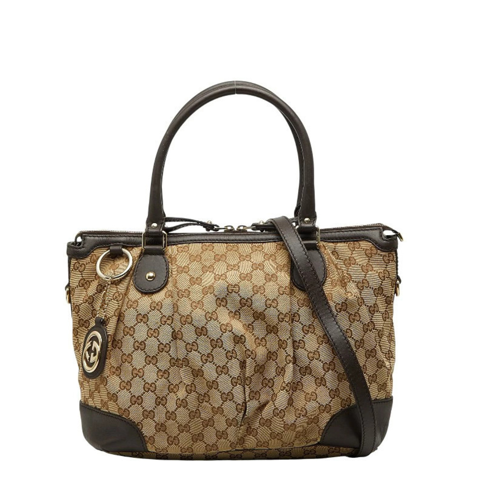 Gucci GG Canvas Shoulder Bag Shoulder Bag Beige Cream Brown Leather
